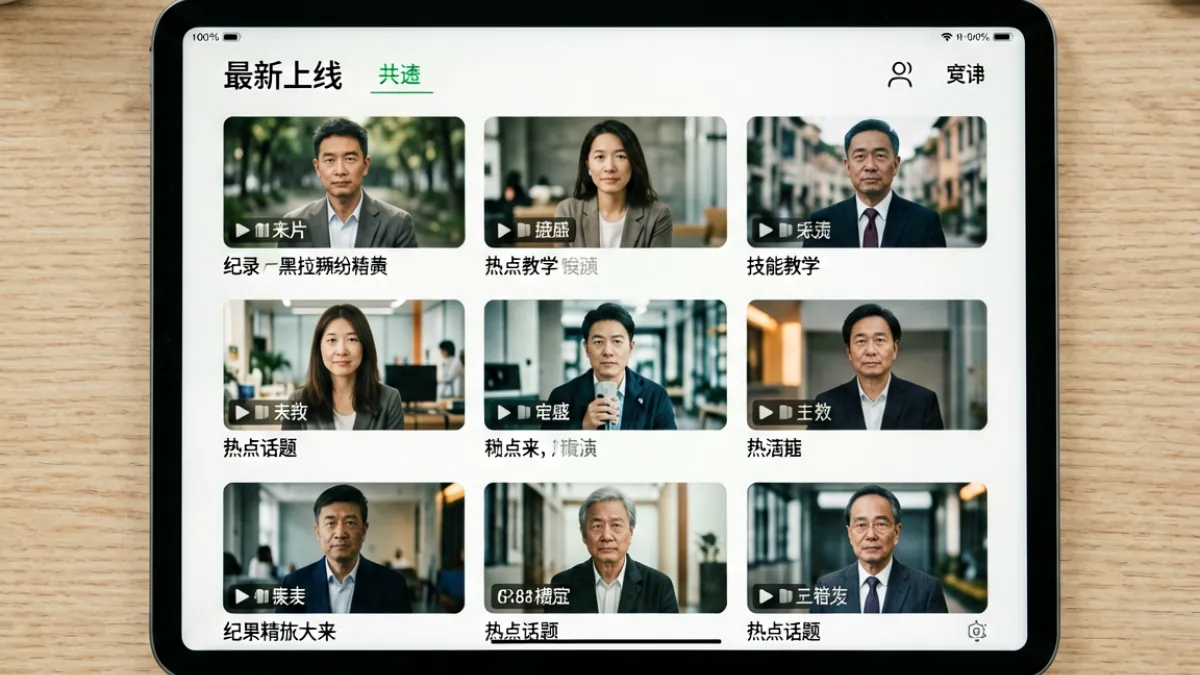 黑桃视频内容更新展示：平台首页显示新上线视频列表，内容涵盖多个热门话题分类